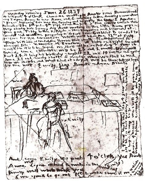 Sketch_by_Emily_Brontë_sgowing_herself_and_Anne_at_work_in_the_dining_room_of_the_parsonage.